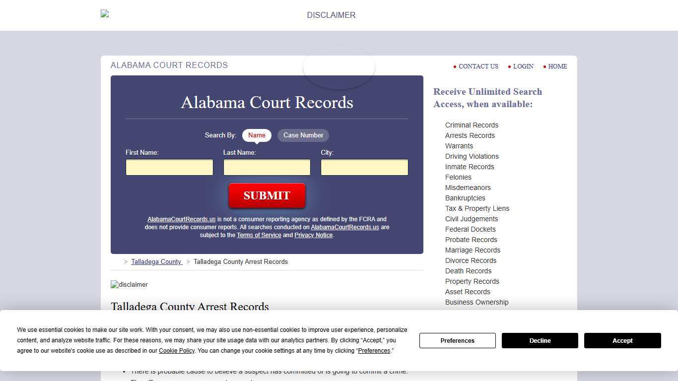 Talladega County Arrest Records AlabamaCourtRecords.us